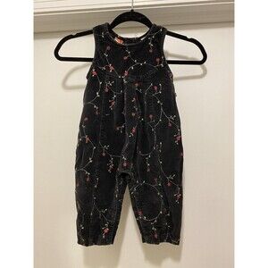 1990s Mckids Jumper Romper Black Velvet Embroidered Flowers 18 Month Vintage
